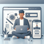 Moderne, profesjonelt nettgrensesnitt på en laptop og mobil, entreprenør som jobber, fokus på UX, SEO og teknisk oppsett, minimalistisk stil